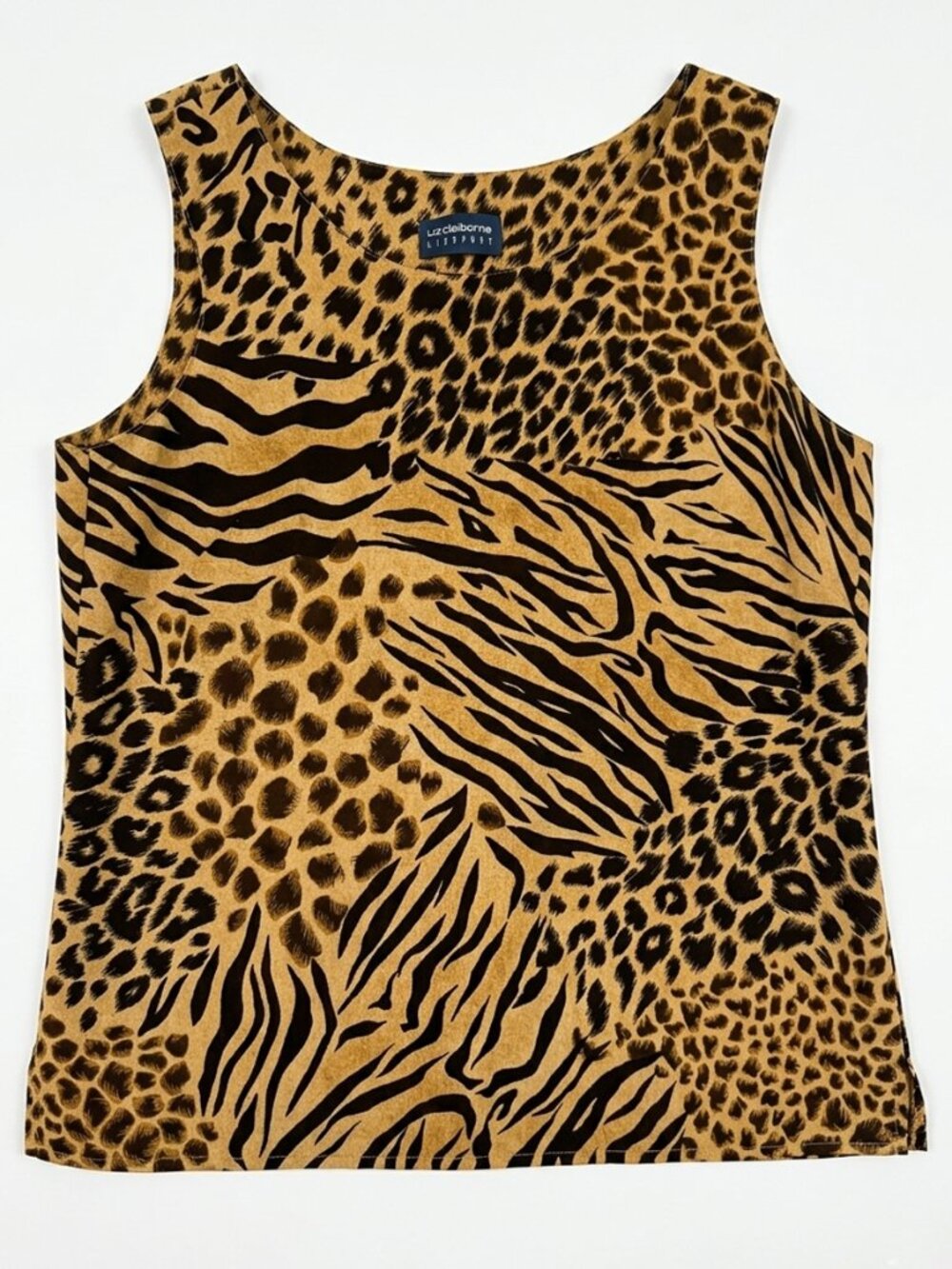 Vtg 90s Liz Claiborne Lizsport Animal Print Tank Top Mixed Leopard Zebra Giraffe
